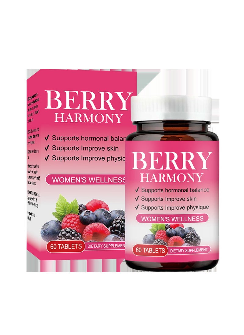 BERRY - BERRY HARMONY – Balance Female Hormones Tablets – Calmer, Relaxed Body, Improved Digestion, Better Sleep, Reduced Bloating & Hot Flashes – Slim Body, Menstrual Support, Brighter, Smoother Skin – 60 Tablets - Image 1