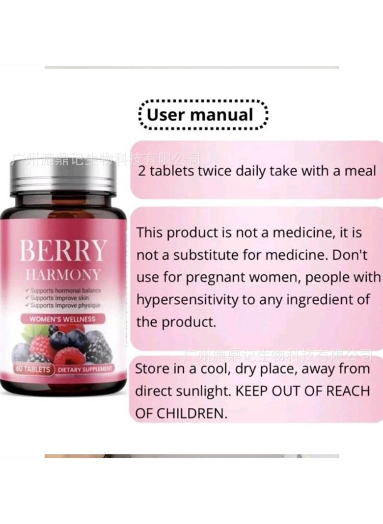 BERRY - BERRY HARMONY – Balance Female Hormones Tablets – Calmer, Relaxed Body, Improved Digestion, Better Sleep, Reduced Bloating & Hot Flashes – Slim Body, Menstrual Support, Brighter, Smoother Skin – 60 Tablets - Image 1