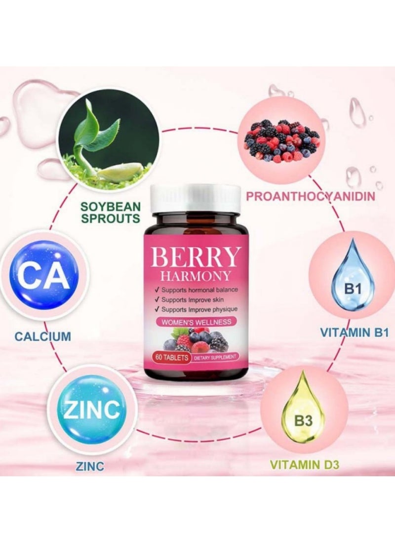 BERRY - BERRY HARMONY – Balance Female Hormones Tablets – Calmer, Relaxed Body, Improved Digestion, Better Sleep, Reduced Bloating & Hot Flashes – Slim Body, Menstrual Support, Brighter, Smoother Skin – 60 Tablets - Image 1