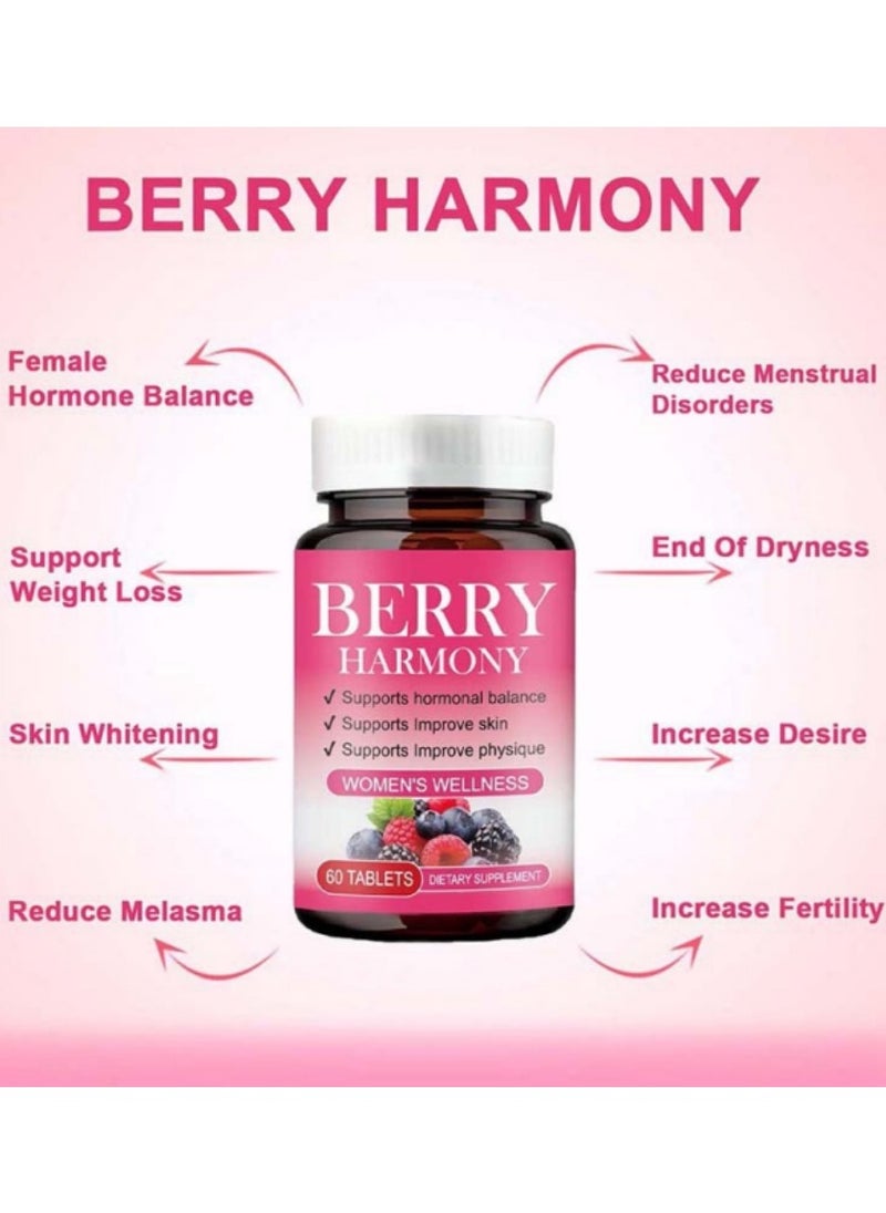 BERRY - BERRY HARMONY – Balance Female Hormones Tablets – Calmer, Relaxed Body, Improved Digestion, Better Sleep, Reduced Bloating & Hot Flashes – Slim Body, Menstrual Support, Brighter, Smoother Skin – 60 Tablets - Image 1