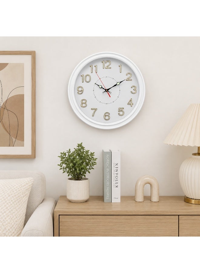 Glow In The Dark Wall Clock, White Color, 37 X 37 Cm, Luminous Numbers & Hands With Glass Cover - Image 3