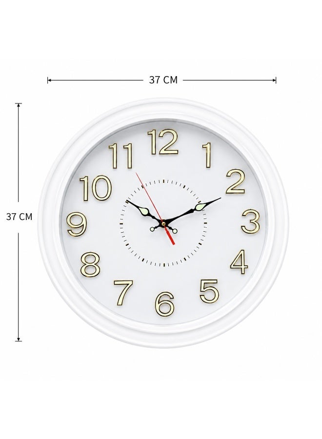 Glow In The Dark Wall Clock, White Color, 37 X 37 Cm, Luminous Numbers & Hands With Glass Cover - Image 2