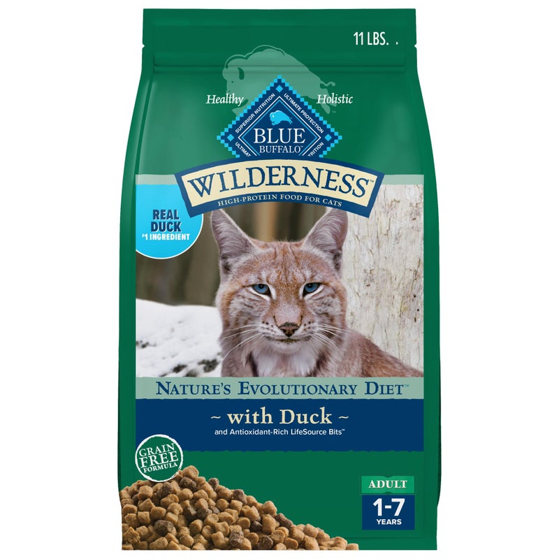 Blue Buffalo Wilderness Healthy Adult Dry Cat Food, Supports Health and Wellness, High-Protein & Grain-Free, Duck, 11-lb Bag - Image 1