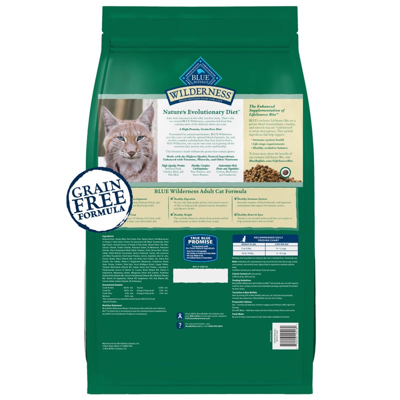 Blue Buffalo Wilderness Healthy Adult Dry Cat Food, Supports Health and Wellness, High-Protein & Grain-Free, Duck, 11-lb Bag - Image 2