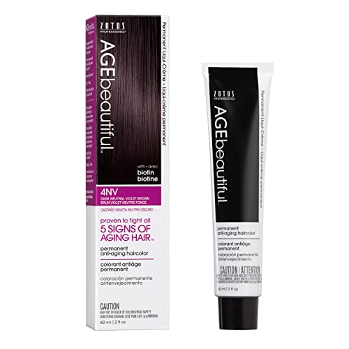 AGE beautiful Permanent Hair Color Dye Liqui Creme  100 Gray Coverage  AntiAging Haircolor  Biotin for Thicker Fuller Hair  Professional Salon Coloring  4NV Dark Neutral Violet Brown