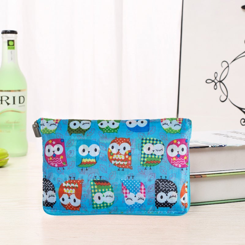 Korean Style Wallet Folding Shopping Bag Sky Blue Owl 