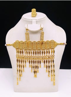Women Imitation Artificial Jewellery Set 4 Piece Necklace , Earing Pair and Ring Gold Plated set