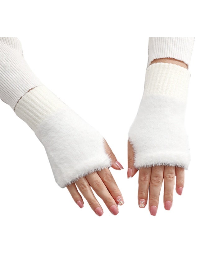 قفازات شتوية دافئة بنصف أصابع، قفازات ناعمة بدون أصابع لتدفئة المعصم، قفازات محبوكة مطاطية للجنسين - Image 1