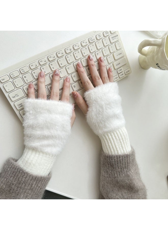 قفازات شتوية دافئة بنصف أصابع، قفازات ناعمة بدون أصابع لتدفئة المعصم، قفازات محبوكة مطاطية للجنسين - Image 4