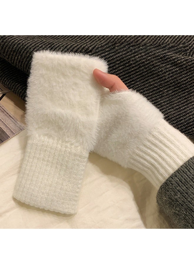قفازات شتوية دافئة بنصف أصابع، قفازات ناعمة بدون أصابع لتدفئة المعصم، قفازات محبوكة مطاطية للجنسين - Image 3