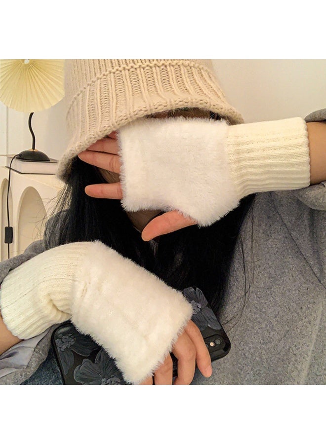 قفازات شتوية دافئة بنصف أصابع، قفازات ناعمة بدون أصابع لتدفئة المعصم، قفازات محبوكة مطاطية للجنسين - Image 2