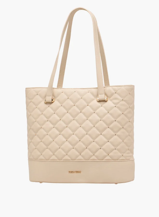 Flora Bella By Shoexpress BEIGE Quilted Tote Bag with Double Handle and Zip Closure  | Best Price UAE