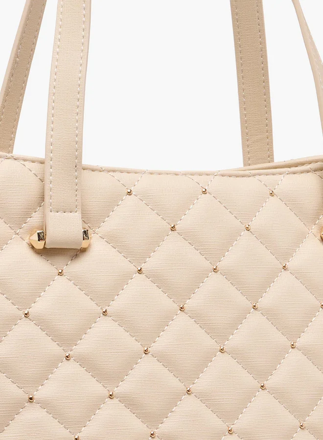 Flora Bella By Shoexpress BEIGE Quilted Tote Bag with Double Handle and Zip Closure  | Best Price UAE
