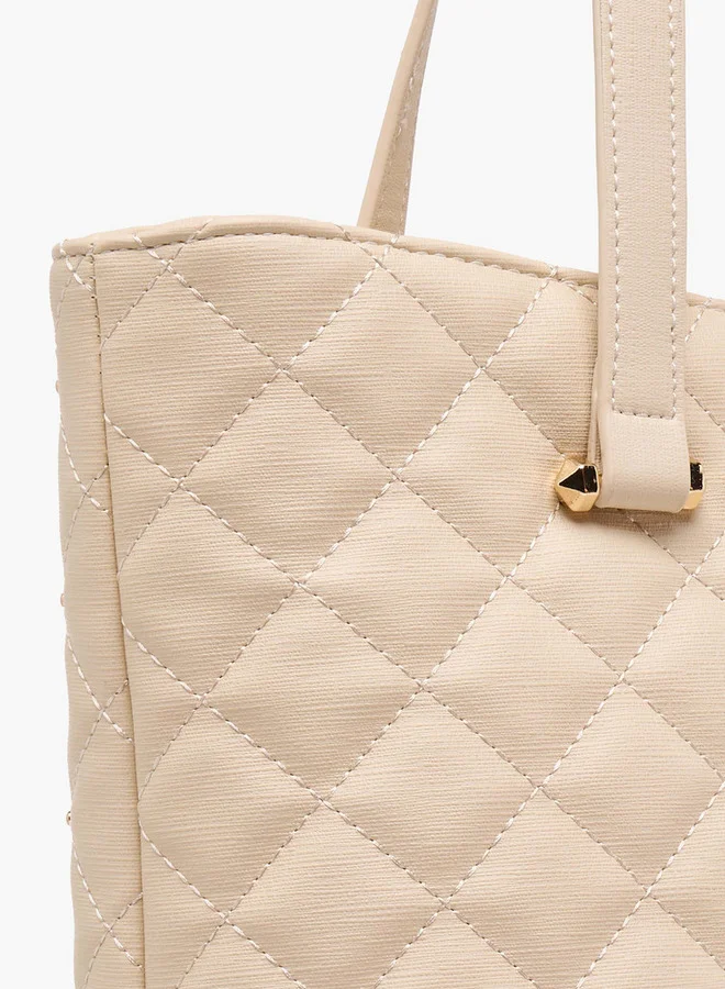 Flora Bella By Shoexpress BEIGE Quilted Tote Bag with Double Handle and Zip Closure  | Best Price UAE