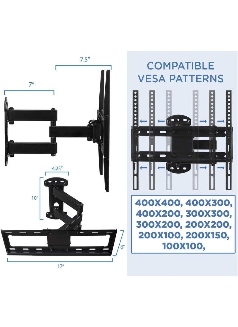 Full Motion TV Wall Mount Corner Bracket, VESA 400 x 400 Compatible, Extending Arm Articulating, Swivel, Tilt Fits 32, 37, 40, 42, 47, 50 Inch TVs, 66 Lbs Capacity - Image 4
