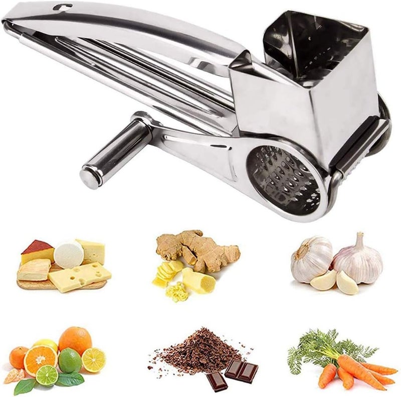 Delfino Rotary Cheese Grater, Cylinder Ultra Sharp Cylinders Drums & Slicer Stainless Steel Professional Vegetable Shredder Ultra Sharp for Parmesan Cheese, Garlic, Nut, Ginger, Carrot (Silver) - Image 1
