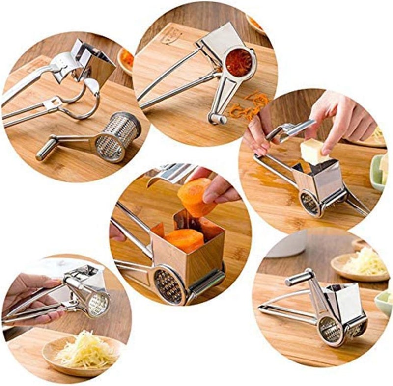 Delfino Rotary Cheese Grater, Cylinder Ultra Sharp Cylinders Drums & Slicer Stainless Steel Professional Vegetable Shredder Ultra Sharp for Parmesan Cheese, Garlic, Nut, Ginger, Carrot (Silver) - Image 5