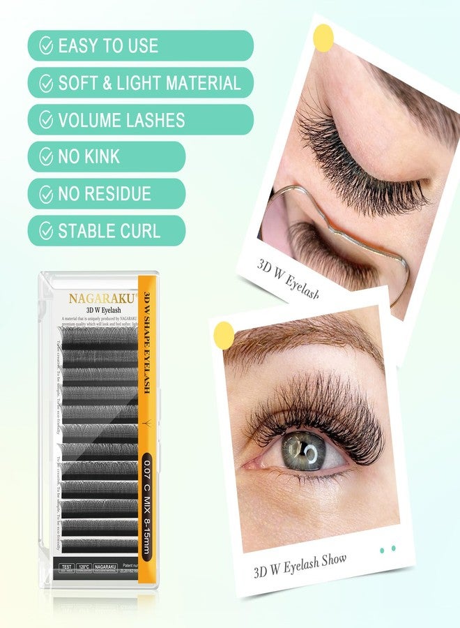NAGARAKU W Eyelash Extension 3D Volume Cluster Premade Fan 0.10mm C curl 8-15mm MIX from BELLE GAGA Matte Black Cluster Easy Fanning yy Eye Lashes - Image 2