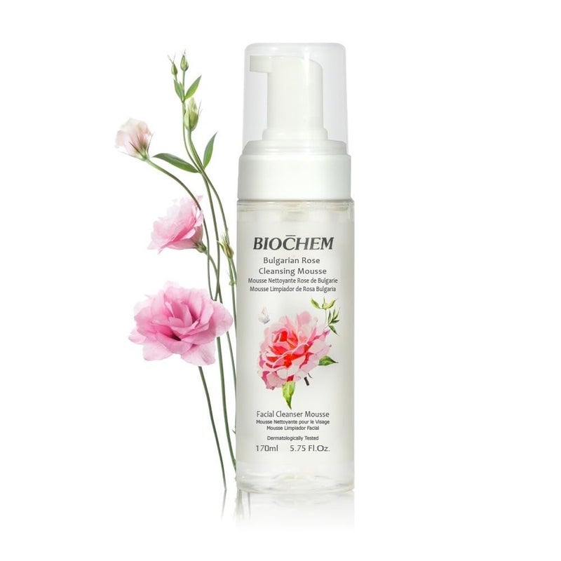 BIOCHEM Bulgarian Rose Cleansing Mousse Cleansing Foam Refreshing Face Cleanser Deep Hydrating With Rose Oil  Vitamin C Daily Face Wash for All Skin Types Without Irritation 575 fl oz  170 mL