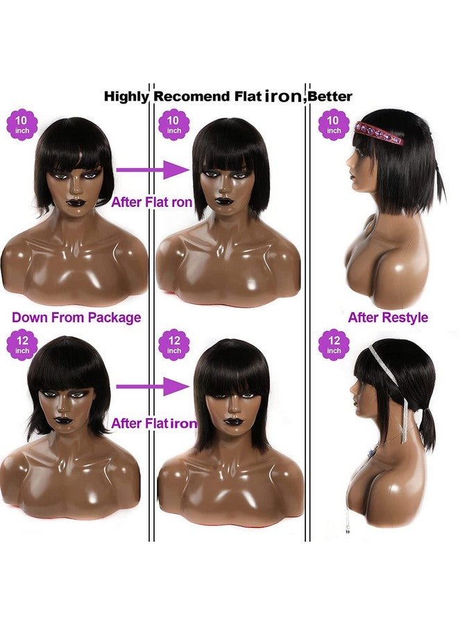 Rebasar Short Bob Wigs Human Hair 8 Inch Glueless Wear and Go Bob Wig With Bangs Human Hair Wigs for Black Women Human Hair Brazilian Straight Hair None Lace Front Natural Black Wig - Image 5