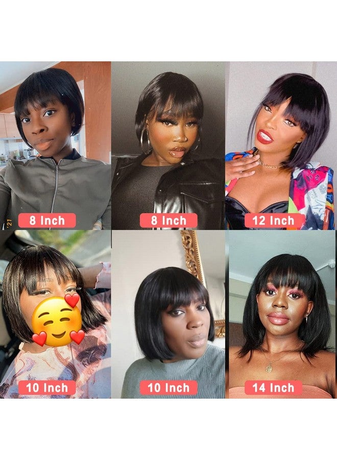 Rebasar Short Bob Wigs Human Hair 8 Inch Glueless Wear and Go Bob Wig With Bangs Human Hair Wigs for Black Women Human Hair Brazilian Straight Hair None Lace Front Natural Black Wig - Image 2