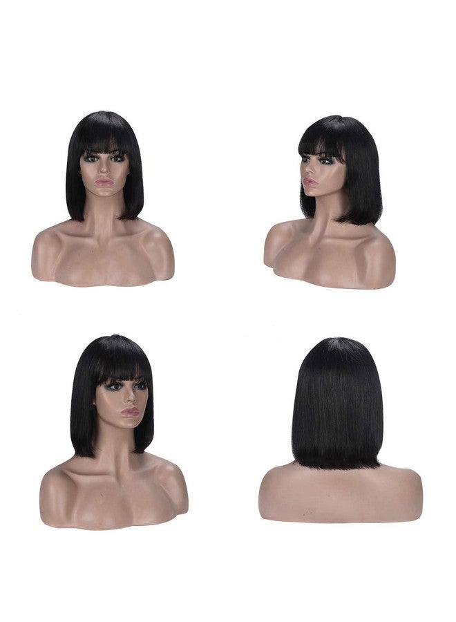 Rebasar Short Bob Wigs Human Hair 8 Inch Glueless Wear and Go Bob Wig With Bangs Human Hair Wigs for Black Women Human Hair Brazilian Straight Hair None Lace Front Natural Black Wig - Image 4