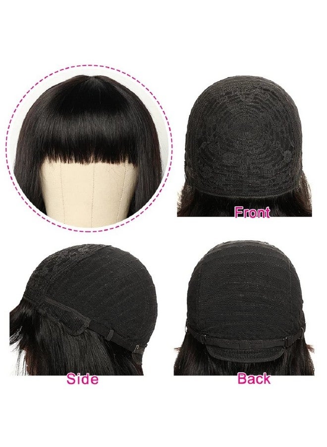 Rebasar Short Bob Wigs Human Hair 8 Inch Glueless Wear and Go Bob Wig With Bangs Human Hair Wigs for Black Women Human Hair Brazilian Straight Hair None Lace Front Natural Black Wig - Image 3