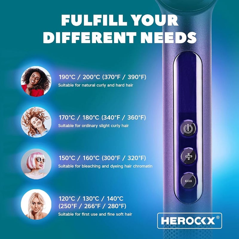 HEROCKX Hair Straightener Brush, HEROCKX Hair Straightener Comb Straightening Brush for Women with 5 Temps 20s Fast Heating & Dual Voltage, Blue - Image 3