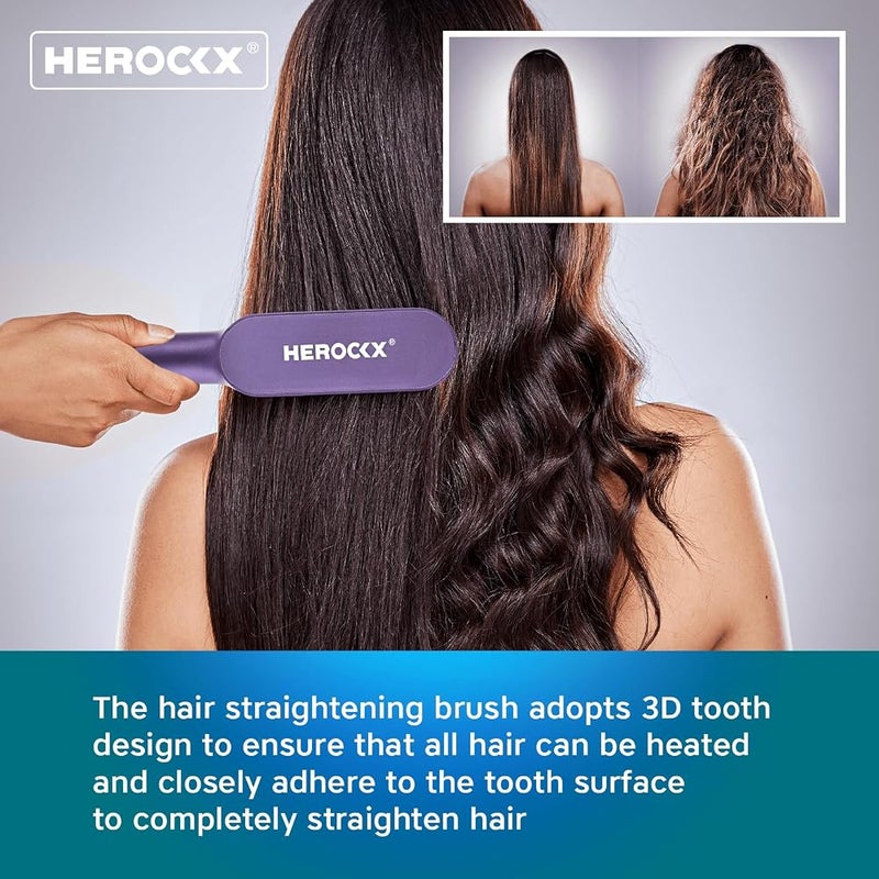 HEROCKX Hair Straightener Brush, HEROCKX Hair Straightener Comb Straightening Brush for Women with 5 Temps 20s Fast Heating & Dual Voltage, Blue - Image 5