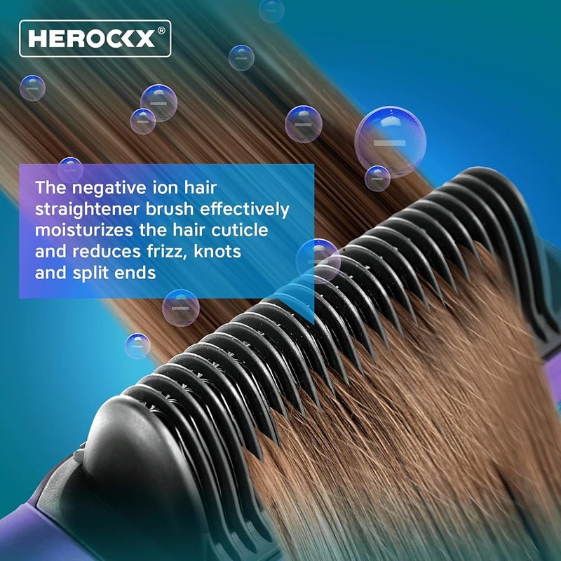 HEROCKX Hair Straightener Brush, HEROCKX Hair Straightener Comb Straightening Brush for Women with 5 Temps 20s Fast Heating & Dual Voltage, Blue - Image 4