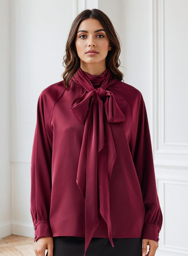 Iconic Regular Fit Pussy Bow Neck Top - Image 3