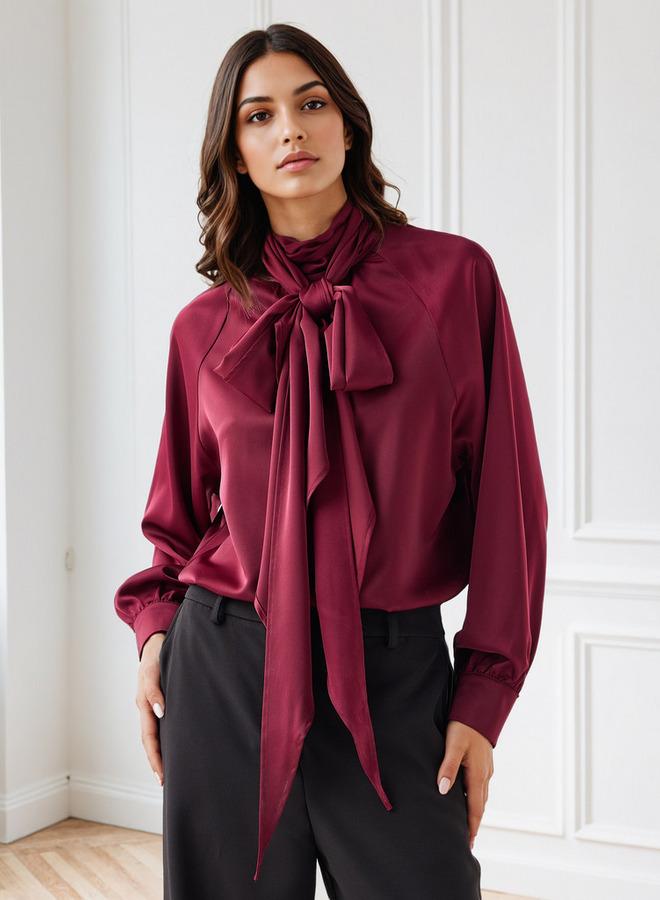 Iconic Regular Fit Pussy Bow Neck Top - Image 1