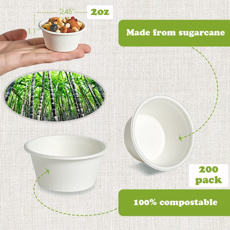 ECOLipak 200 Pack 2 oz Compostable Portion Cups  100% Biodegradable Souffle Cups  Disposable Paper Cups for Condiment Samples - Image 2