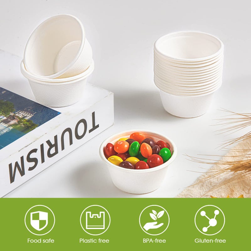 ECOLipak 200 Pack 2 oz Compostable Portion Cups  100% Biodegradable Souffle Cups  Disposable Paper Cups for Condiment Samples - Image 5