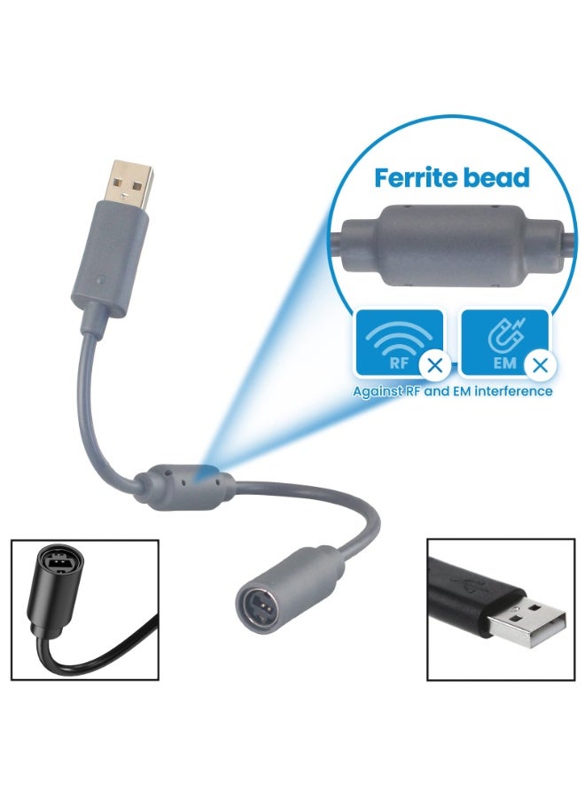 هيدفانا 2 قطعة محول سلك تمديد كابل USB منفصل للكمبيوتر الشخصي متوافق مع لوحة التحكم السلكية لوحدة التحكم السلكية Xbox 360، أسود ورمادي غامق. - Image 3