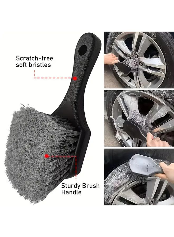Heavy Duty Tire Wheel Brush Black Soft Bristles Ergonomic Handle For Car Truck - Image 3