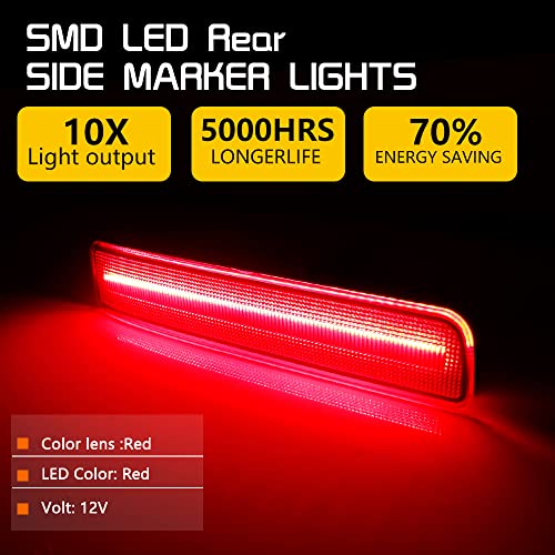 Tonsya Compatible With 2002 2003 2004 2005 2006 2007 2008 2009 2010 Mercury Mountaineer Fender Rear Bumper side Marker Lights Red Lens Red Led Lamps OEM 5L9Z-15A201-CA & 5L9Z-15A201-DA - Image 3