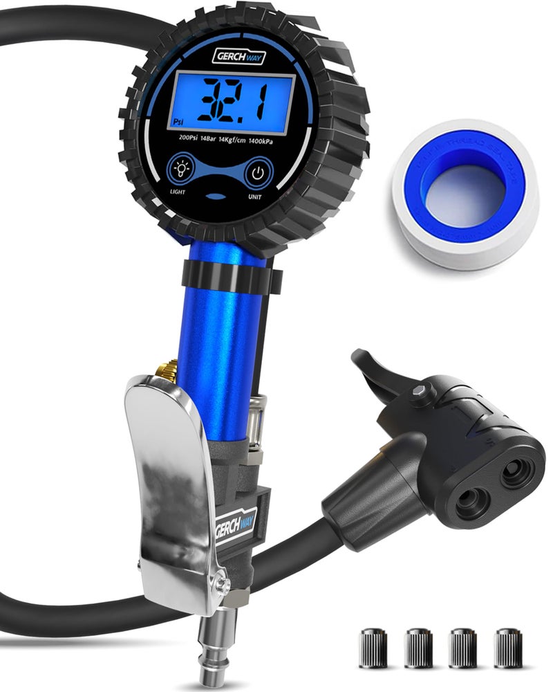 GERCHWAY Presta Valve Air Chuck  Digital Bike Tire Inflator with Pressure Gauge  Schrader to Presta Valve Adapter for Air Compressor