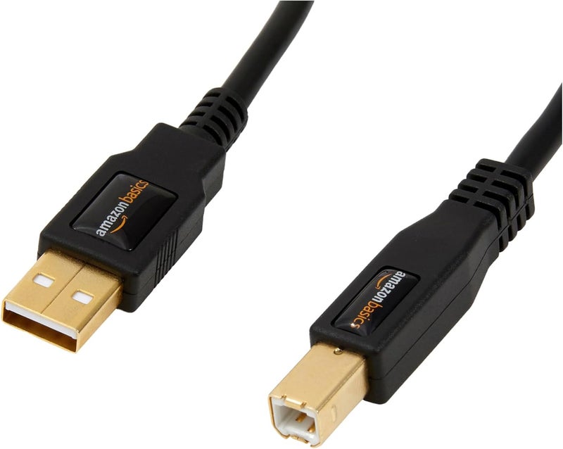 USB-A to USB-B 2.0 Cable for Printer or External Hard Drive, Gold-Plated Connectors, 1.8 meters, Black - Image 1
