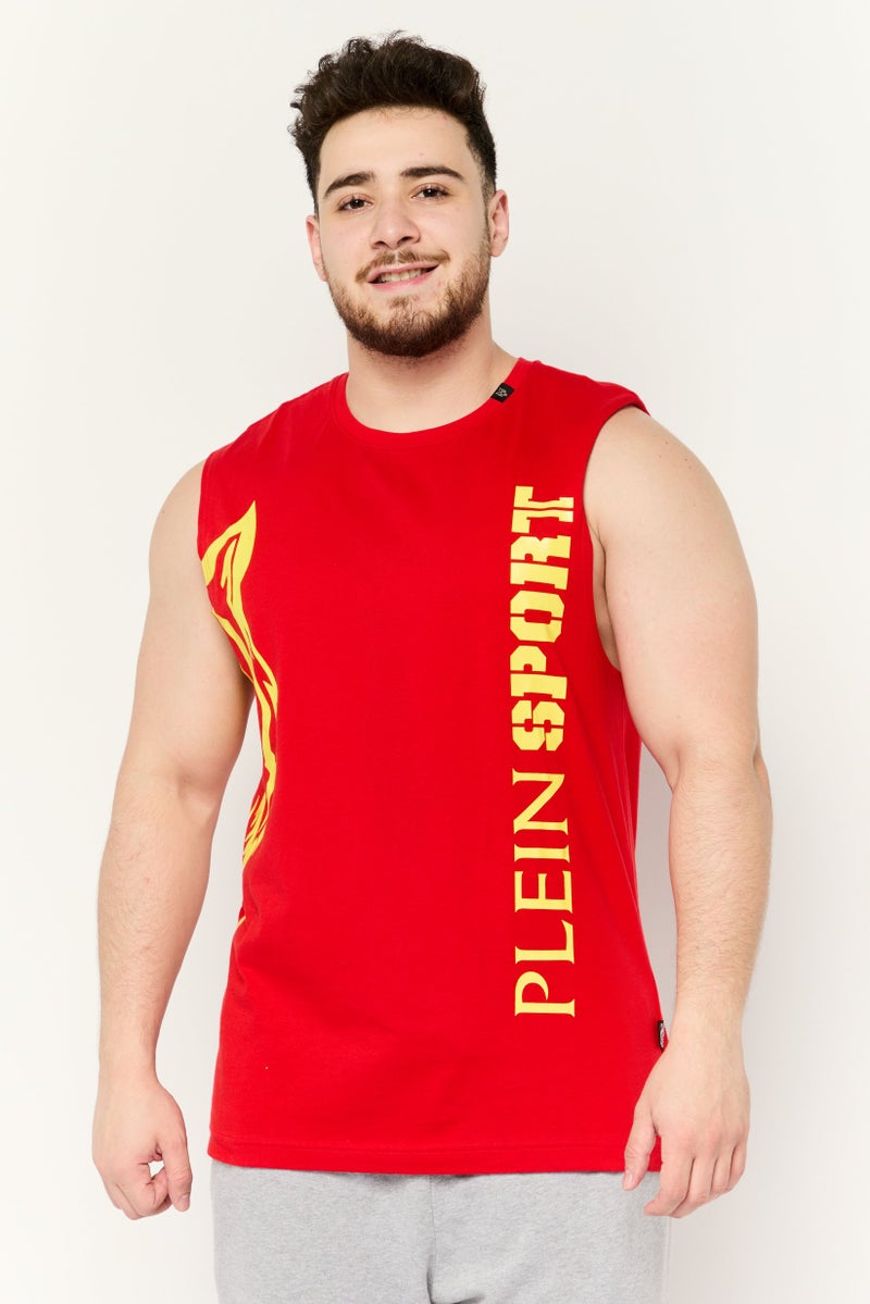 Plein Sport Men Sportswear Fit Sleeveless Training Vest, Red - Image 1