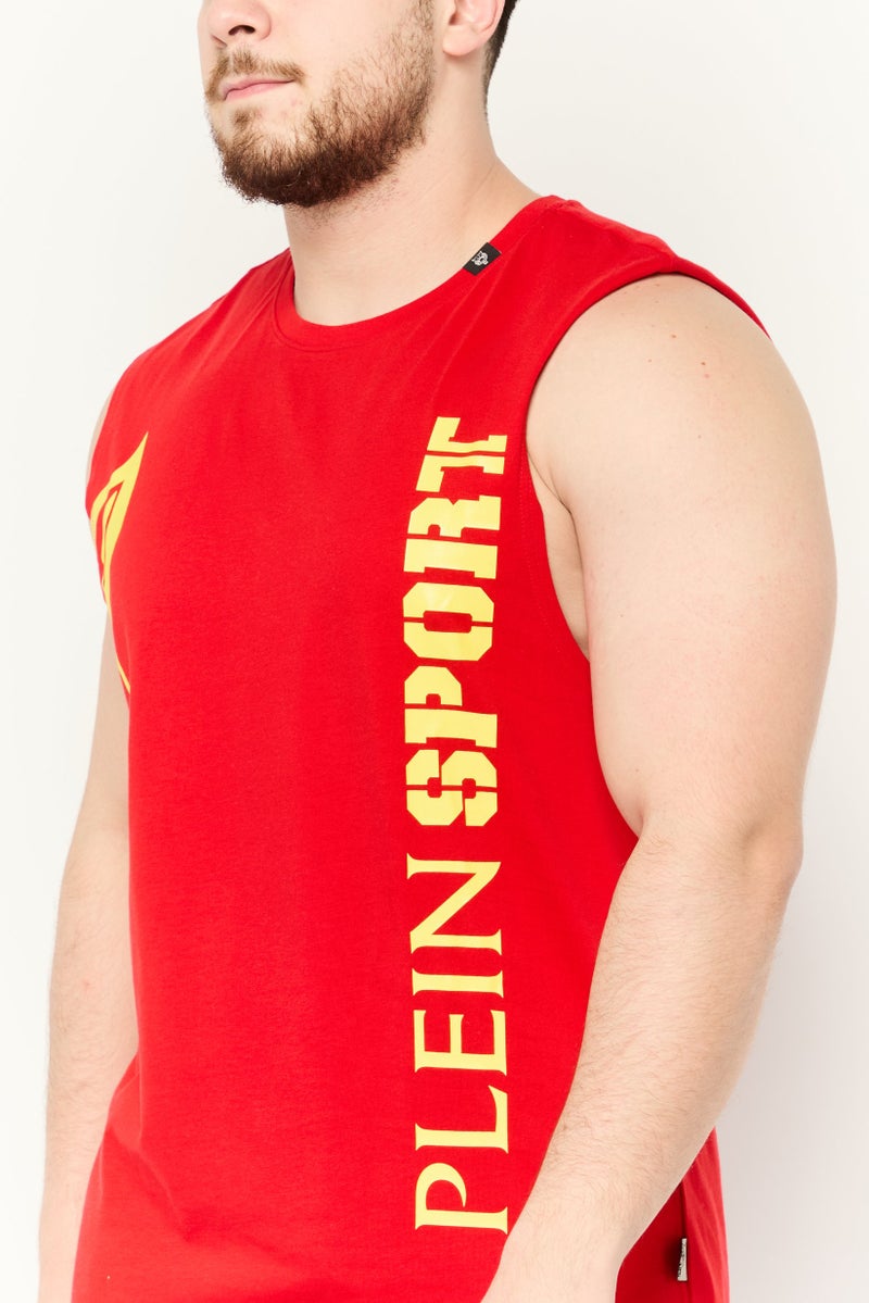 Plein Sport Men Sportswear Fit Sleeveless Training Vest, Red - Image 3
