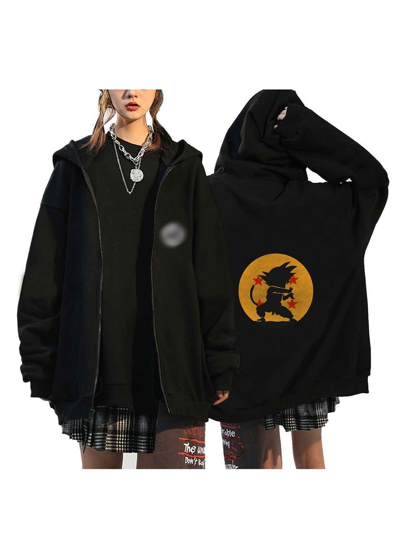 KUYING New Loose Hooded Cardigan Sweatshirt With Dragon Ball Print Zipper Jacket  - Image 1