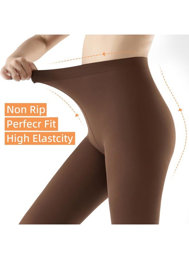 JOYNÉE Women's 80D Soft Opaque Tights Solid Color Pantyhose High Waist Footed Pantyhose, Coffee, L-XL - Image 3