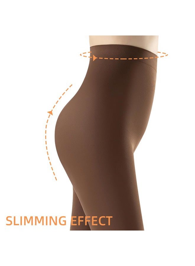 JOYNÉE Women's 80D Soft Opaque Tights Solid Color Pantyhose High Waist Footed Pantyhose, Coffee, L-XL - Image 2