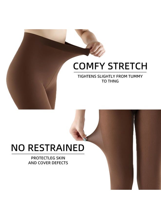 JOYNÉE Women's 80D Soft Opaque Tights Solid Color Pantyhose High Waist Footed Pantyhose, Coffee, L-XL - Image 4