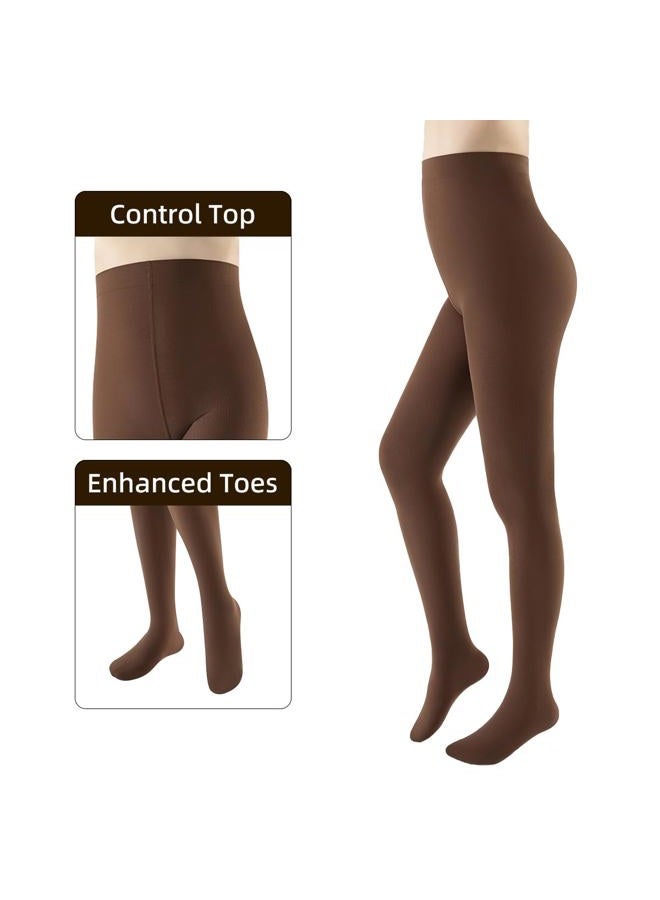 JOYNÉE Women's 80D Soft Opaque Tights Solid Color Pantyhose High Waist Footed Pantyhose, Coffee, L-XL - Image 5