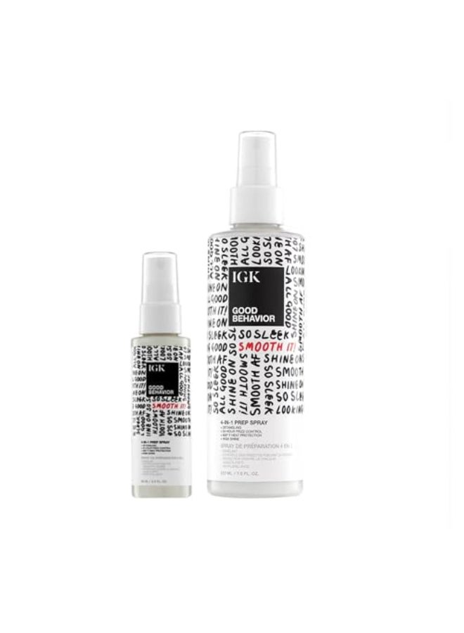 IGK GOOD BEHAVIOR 4in1 Prep Spray Full Travel Size Gently Detangles Controls Frizz for 24 Hours Heat Protection Shine Weightless Formula for Smooth Hair - Image 1