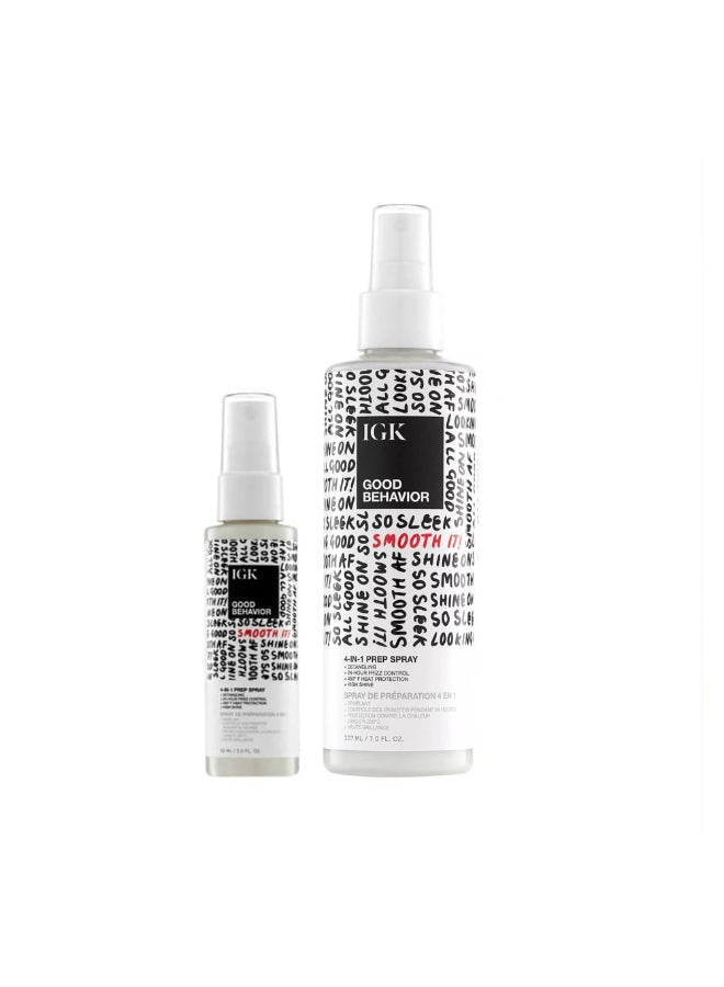 IGK GOOD BEHAVIOR 4in1 Prep Spray Full Travel Size Gently Detangles Controls Frizz for 24 Hours Heat Protection Shine Weightless Formula for Smooth Hair - Image 2