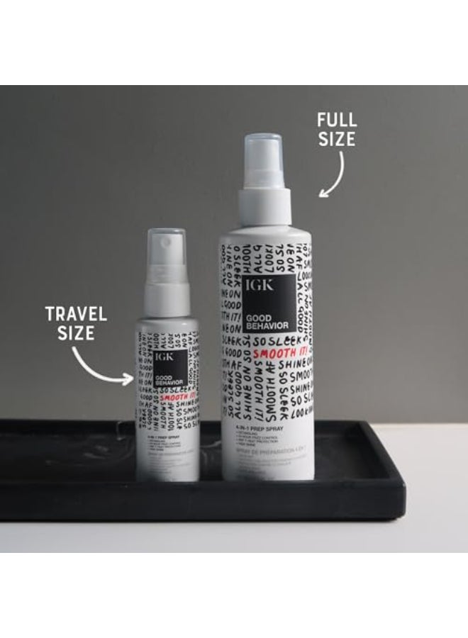 IGK GOOD BEHAVIOR 4in1 Prep Spray Full Travel Size Gently Detangles Controls Frizz for 24 Hours Heat Protection Shine Weightless Formula for Smooth Hair - Image 3