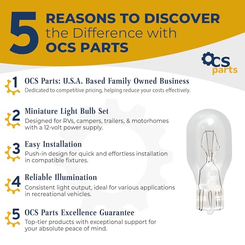 OCSParts OCS Parts -12V Miniature Light Bulbs for RV Camper Trailers - Push-in Bulbs for Motorhomes, Clear Wedge Base- Pack of 10 - Image 2